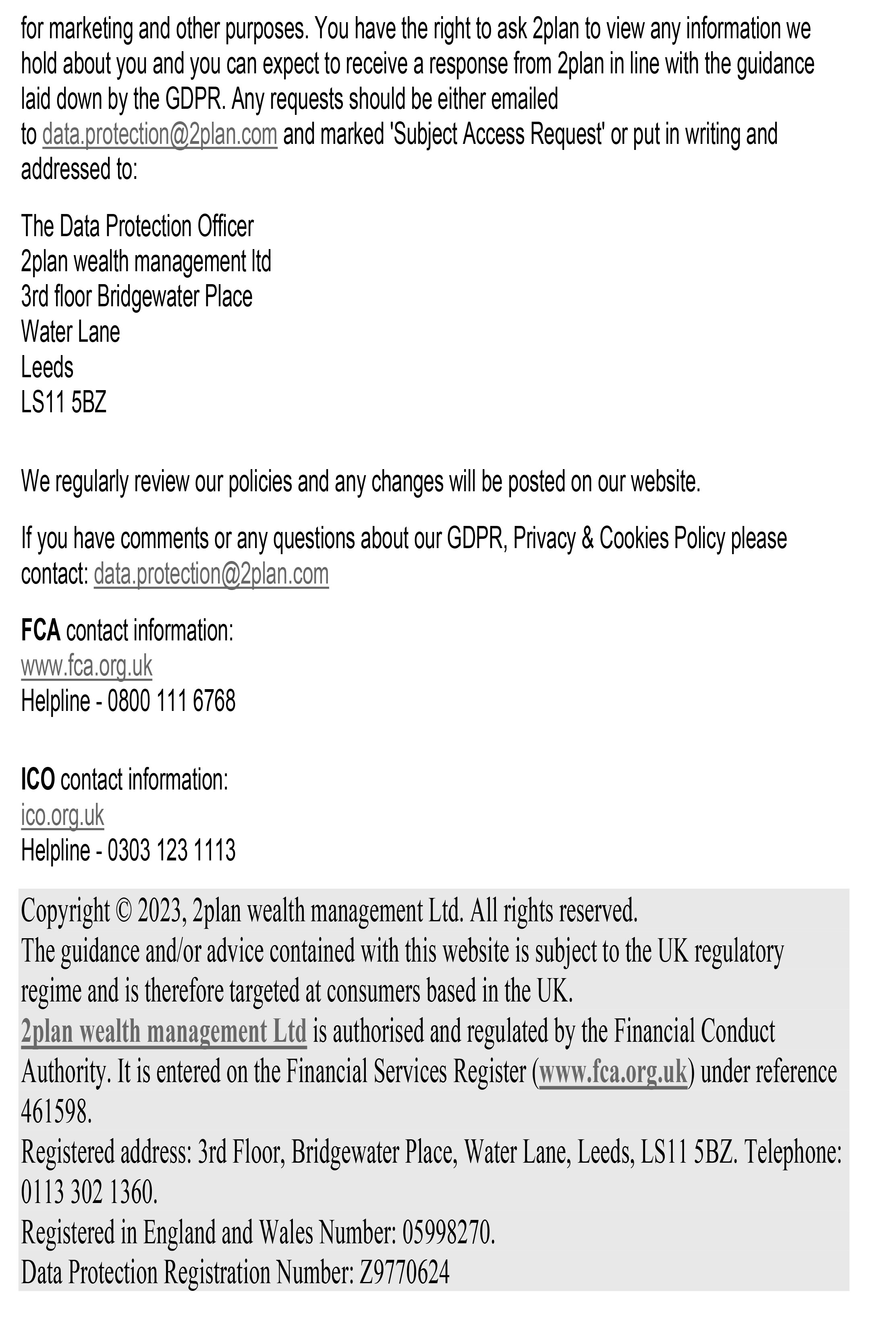 2Plan Privacy Policy